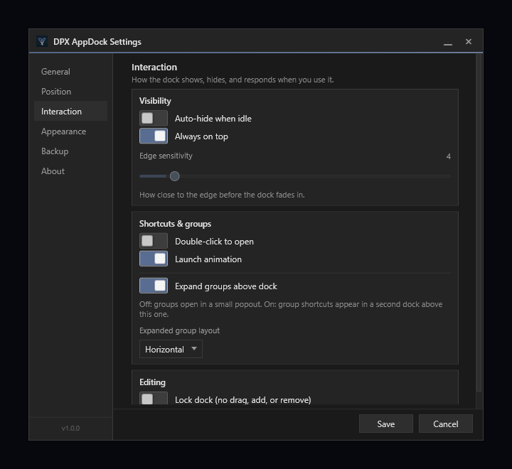 DPX AppDock - Interaction