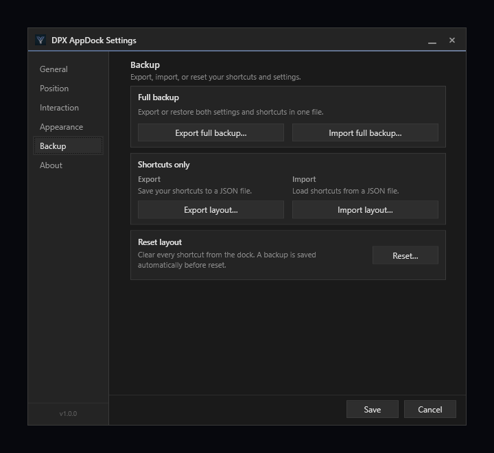 DPX AppDock - Backup