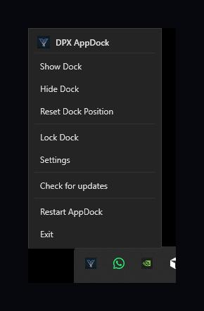 DPX AppDock - Tray menu